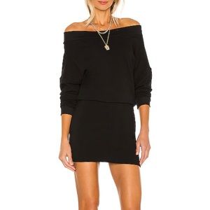NWT Indah Baby Ruth Solid Long Sleeve Boatneck Mini Dress in Black